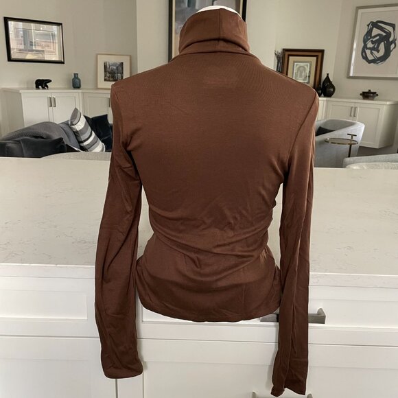 Anthropologie LS Mock Nk Viscose Blend Fine Ribbed Top Chocolate Brown Sz S NWOT - Picture 5 of 11